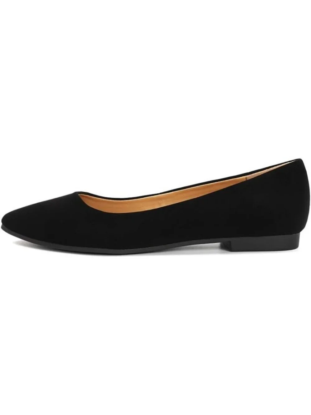 FUNKYMONKEY Women's Black Faux Leather Pointed Toe Slip On Ballet Low Heel Flats